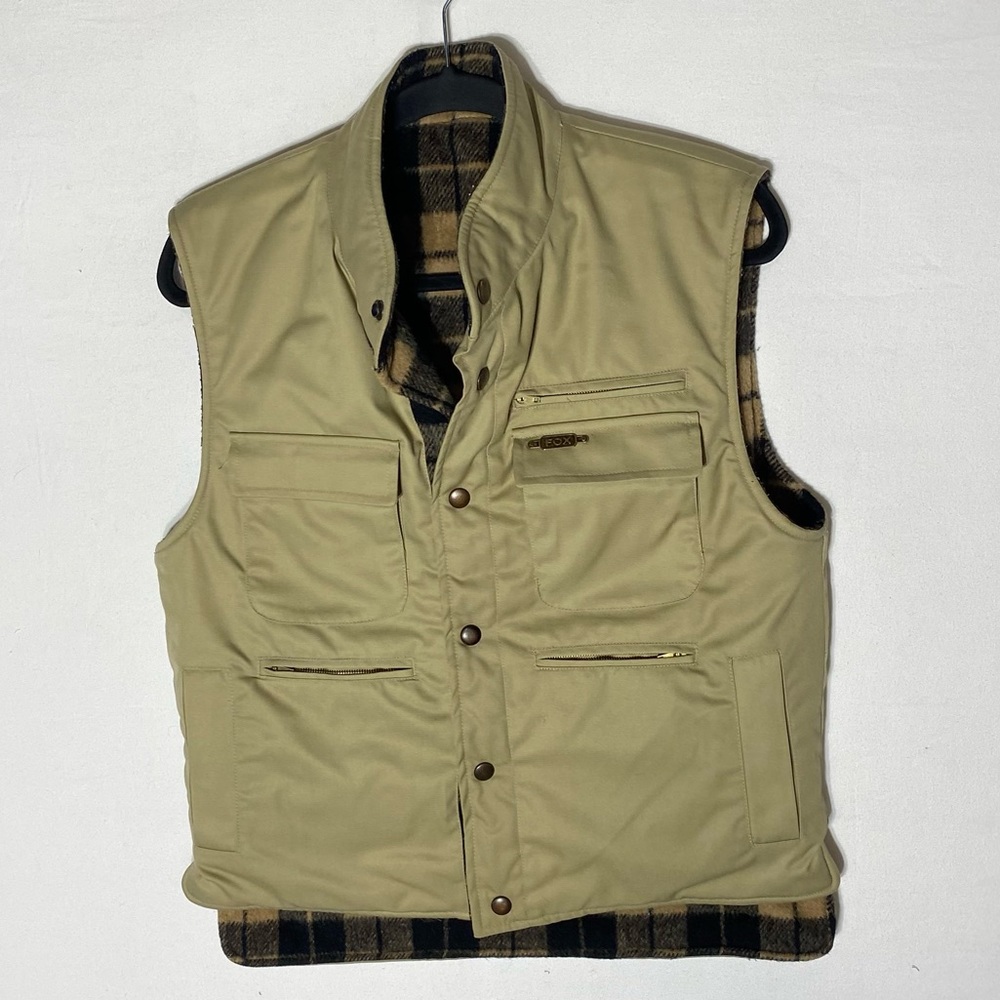 Vintage Arctic Fox Reversible Insulated Tan Canvas Tan Black Fleece Utility Vest